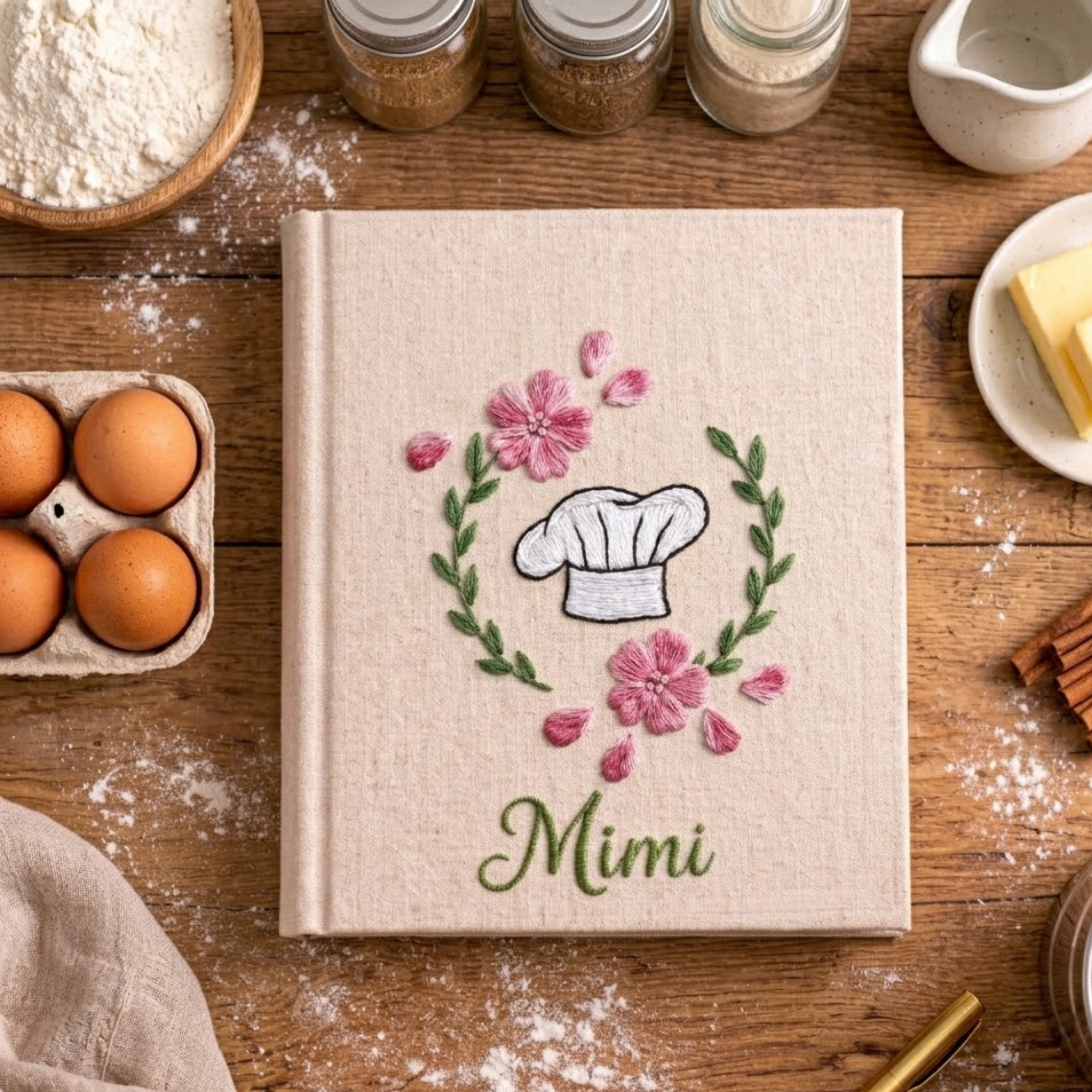 Personalized embroidered chef recipe keeper handmade linen cooking journal 1