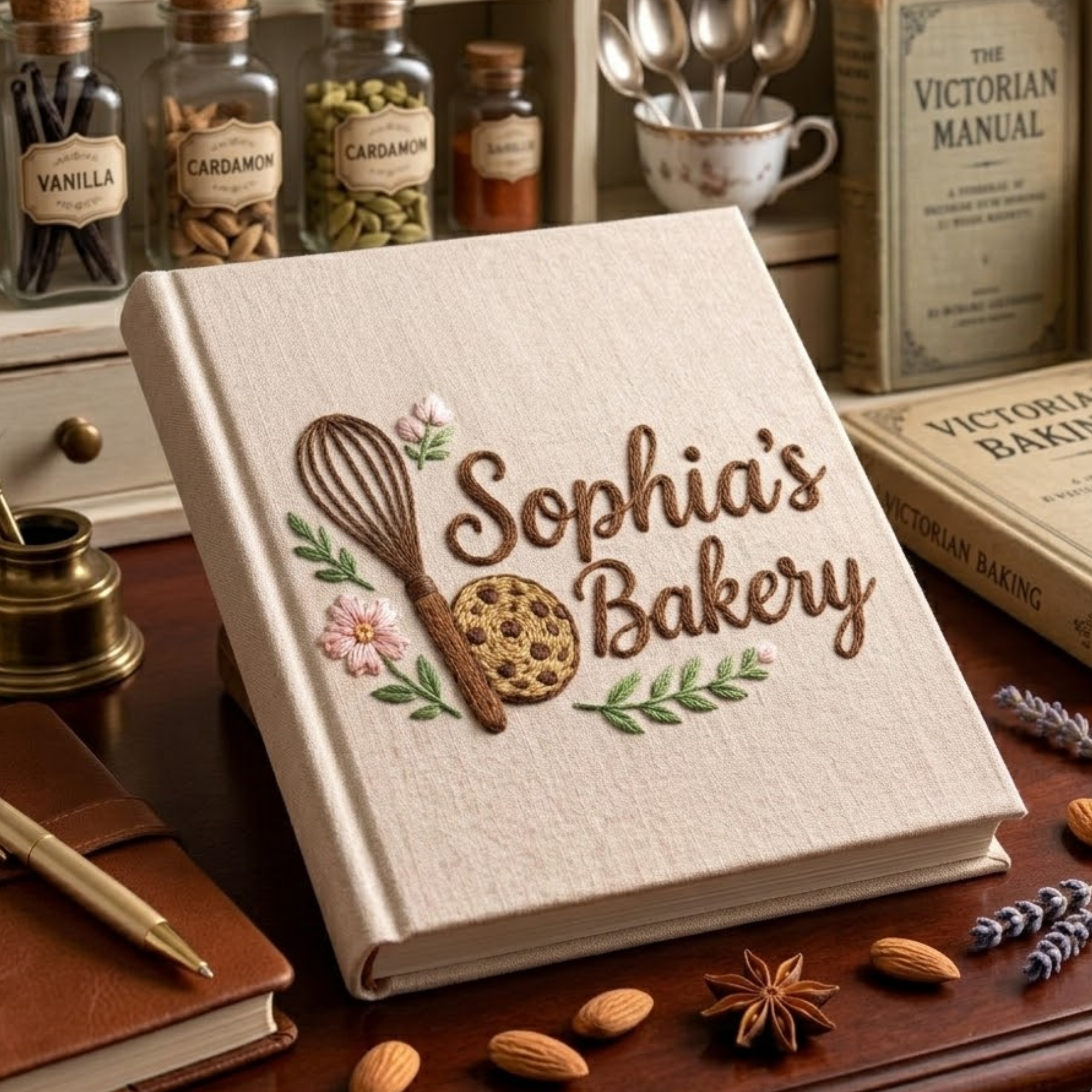 Personalized embroidered cookie recipe journal handmade linen baking keepsake 1