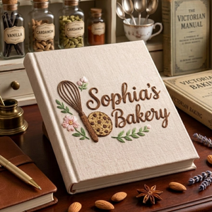 Personalized embroidered cookie recipe journal handmade linen baking keepsake 1