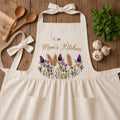 Hand Embroidered Cotton-Linen Apron, Natural Wildflower Design, Personalized Gift