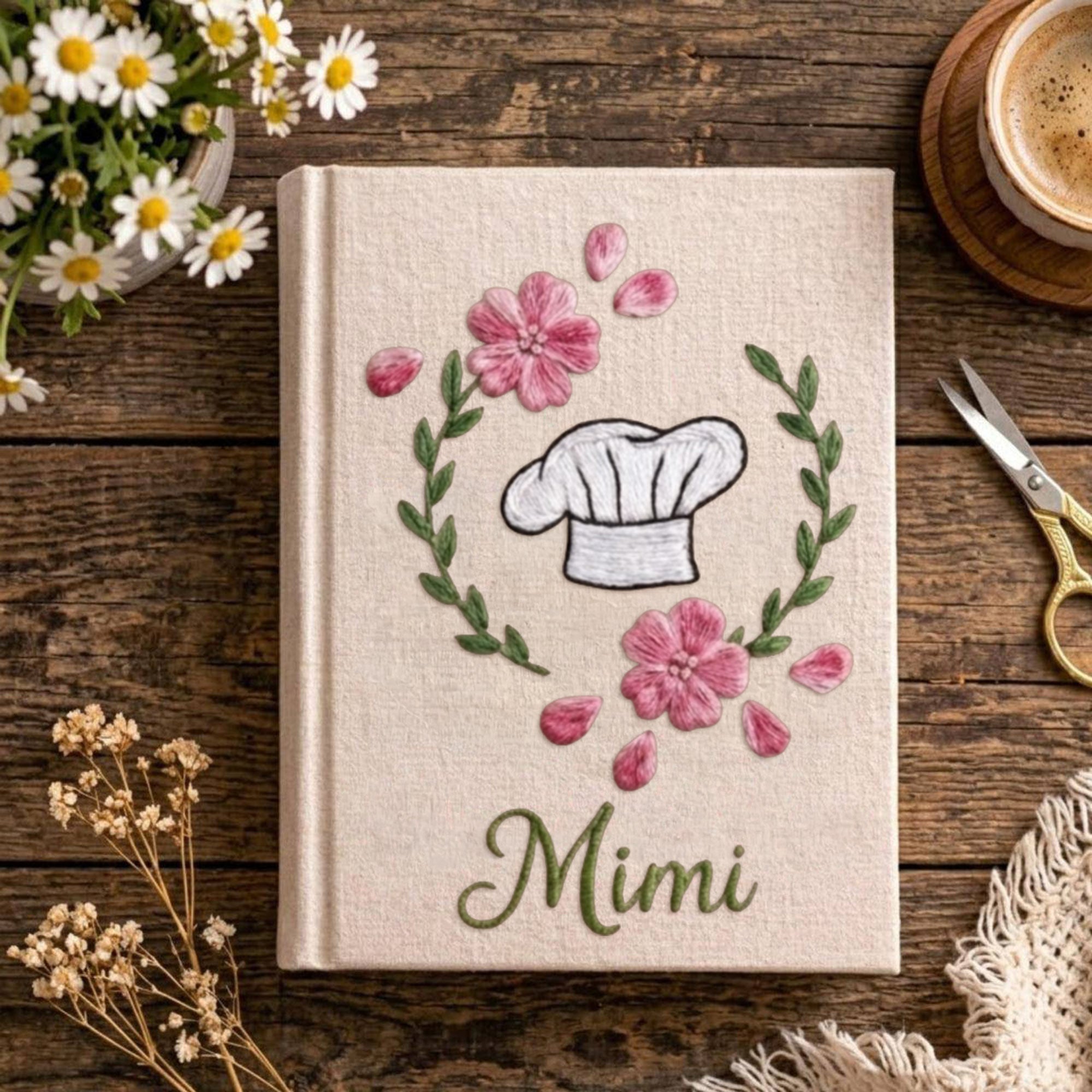 Personalized embroidered chef recipe keeper handmade linen cooking journal 3