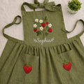 Hand Embroidered Cotton-Linen Apron, Strawberry Bouquet, Custom Name Gift