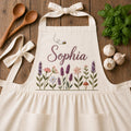 Hand Embroidered Cotton-Linen Apron, Natural Wildflower Design, Personalized Gift, Ver 2