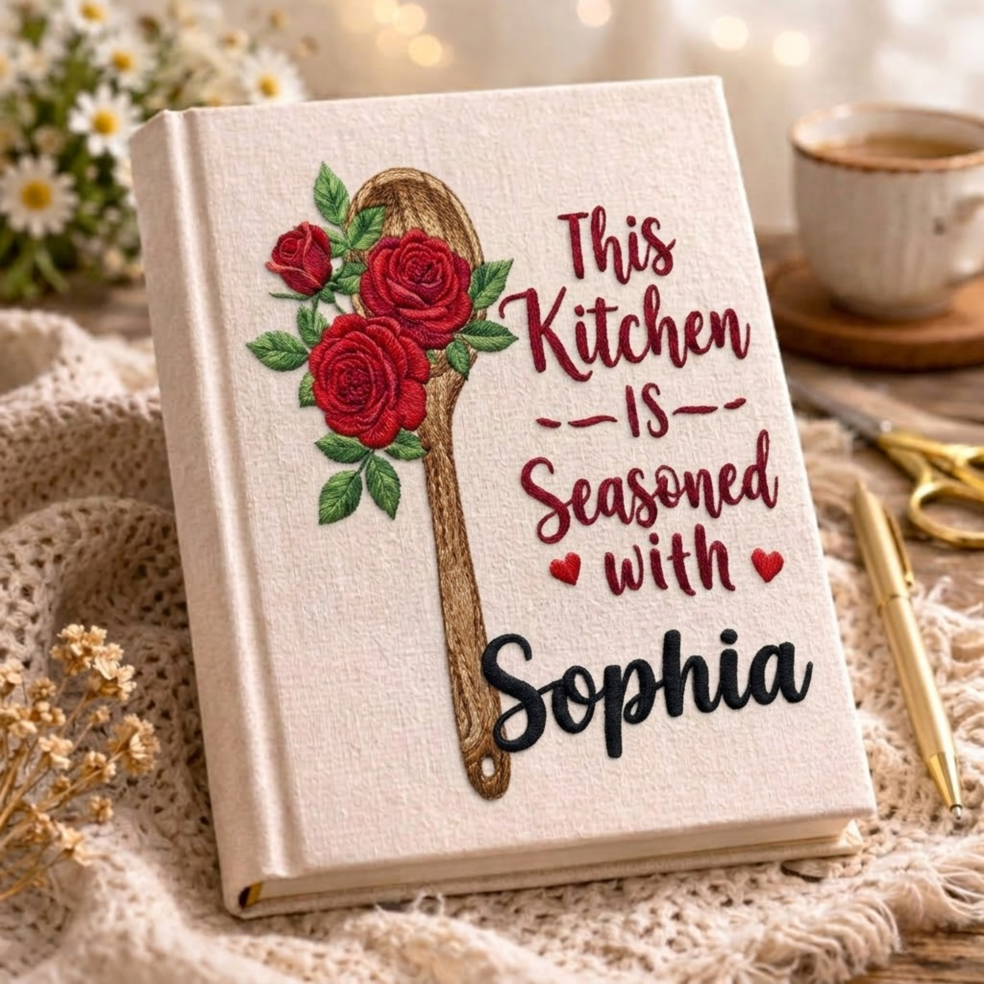Personalized embroidered recipe book handmade linen cookbook farmhouse kitchen gift 1