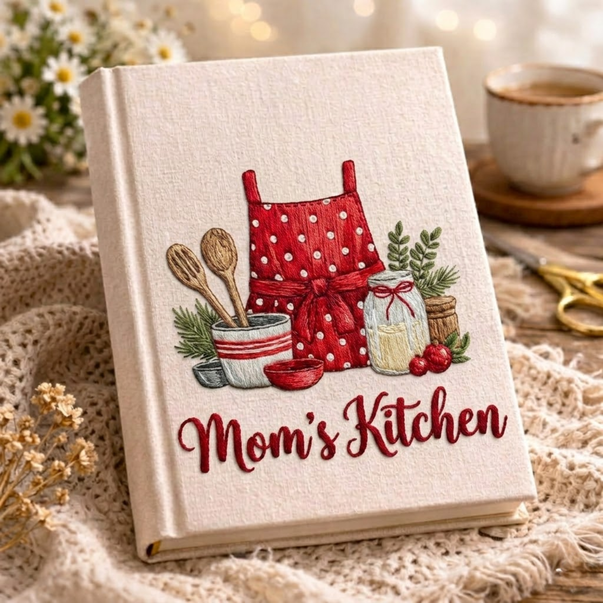 Personalized embroidered recipe book handmade linen cookbook farmhouse kitchen gift 1