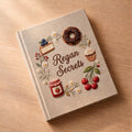 Personalized sweet bakery hand embroidered recipe book featuring cupcakes cakes cookies donuts strawberry jam cherries and floral embroidery