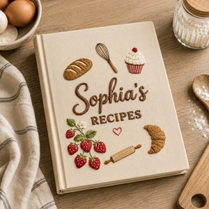 Personalized embroidered recipe book handmade linen cookbook kitchen journal gift