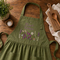 Hand Embroidered Cotton-Linen Apron, Natural Wildflower Design, Personalized Gift, Ver 3