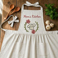 Hand Embroidered Cotton-Linen Apron, Floral Chef Hat Design, Personalized Baker Gift
