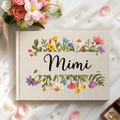 Personalized wildflower frame hand embroidered linen notebook with colorful floral border and custom name