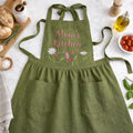 Hand Embroidered Cotton-Linen Apron, Wildflower Design, Personalized Gift