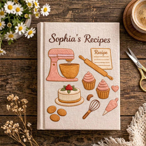 Personalized embroidered dessert recipe binder handmade linen baking journal 2