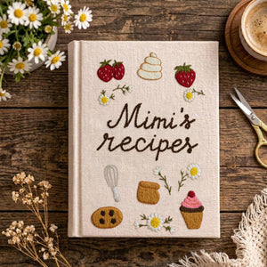 Personalized embroidered strawberry recipe book handmade linen cookbook gift