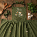 Hand Embroidered Cotton-Linen Apron, Daisy Wildflower Design, Personalized Gift