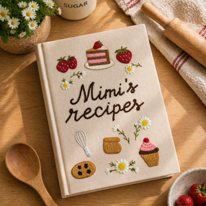 Personalized embroidered strawberry recipe book handmade linen cookbook gift 1