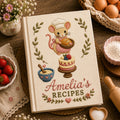 Personalized baking mouse hand embroidered recipe book with custom name and cottagecore bakery design
