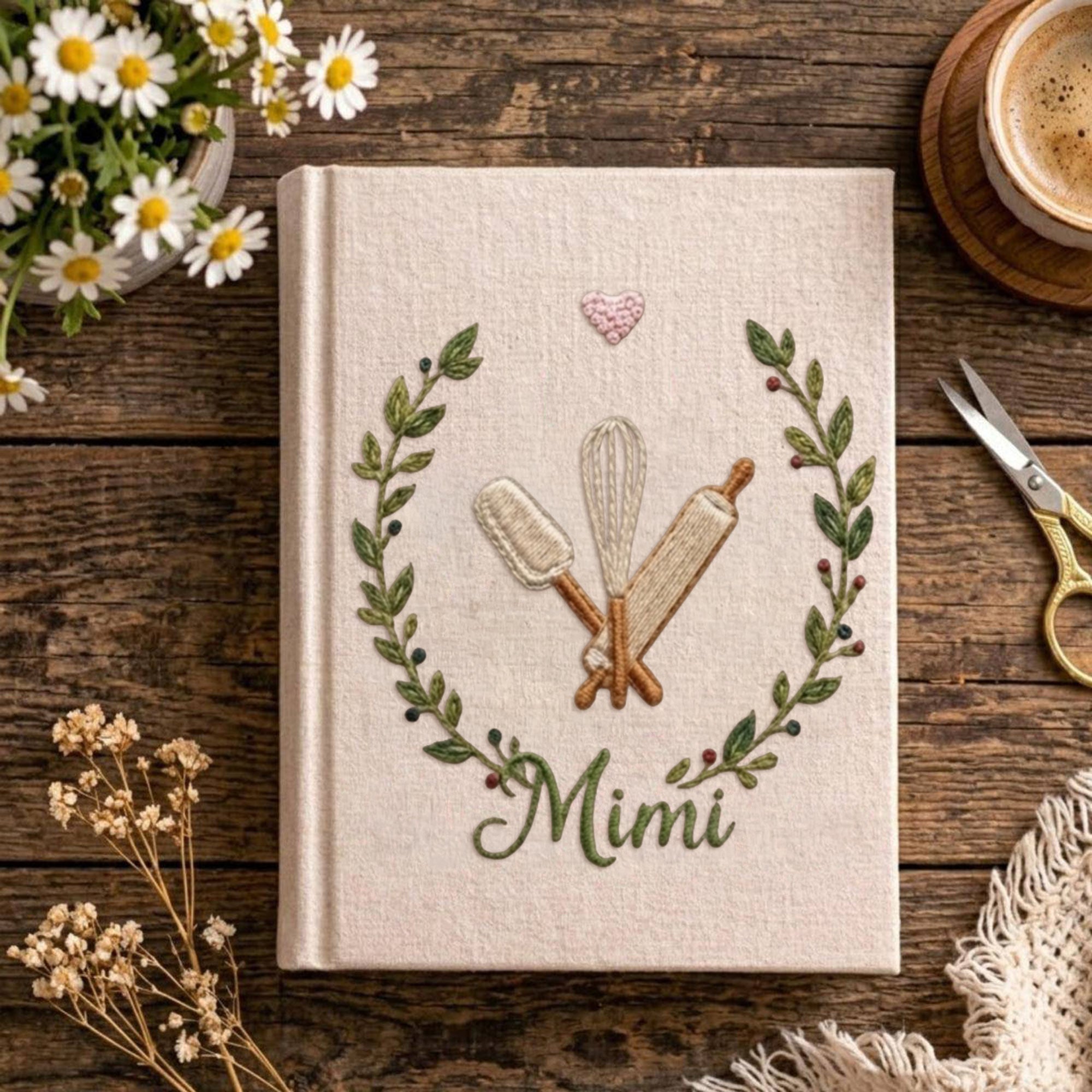 Personalized embroidered baking memory book handmade linen kitchen keepsake 2