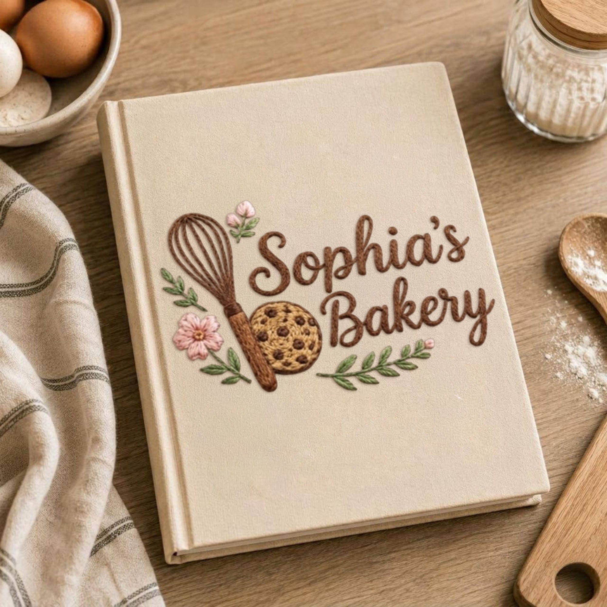 Personalized embroidered cookie recipe journal handmade linen baking keepsake 3