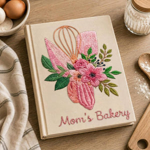 Personalized embroidered floral bakery recipe book handmade linen cookbook 3