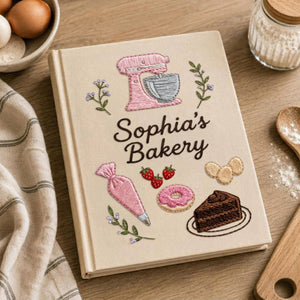 Personalized embroidered bakery recipe book handmade linen cookbook baking journal 2