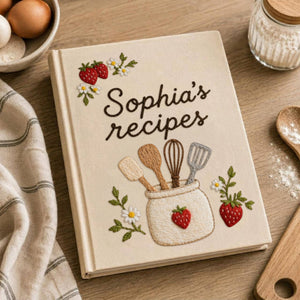 Personalized embroidered recipe book handmade linen cookbook strawberry kitchen journal 2