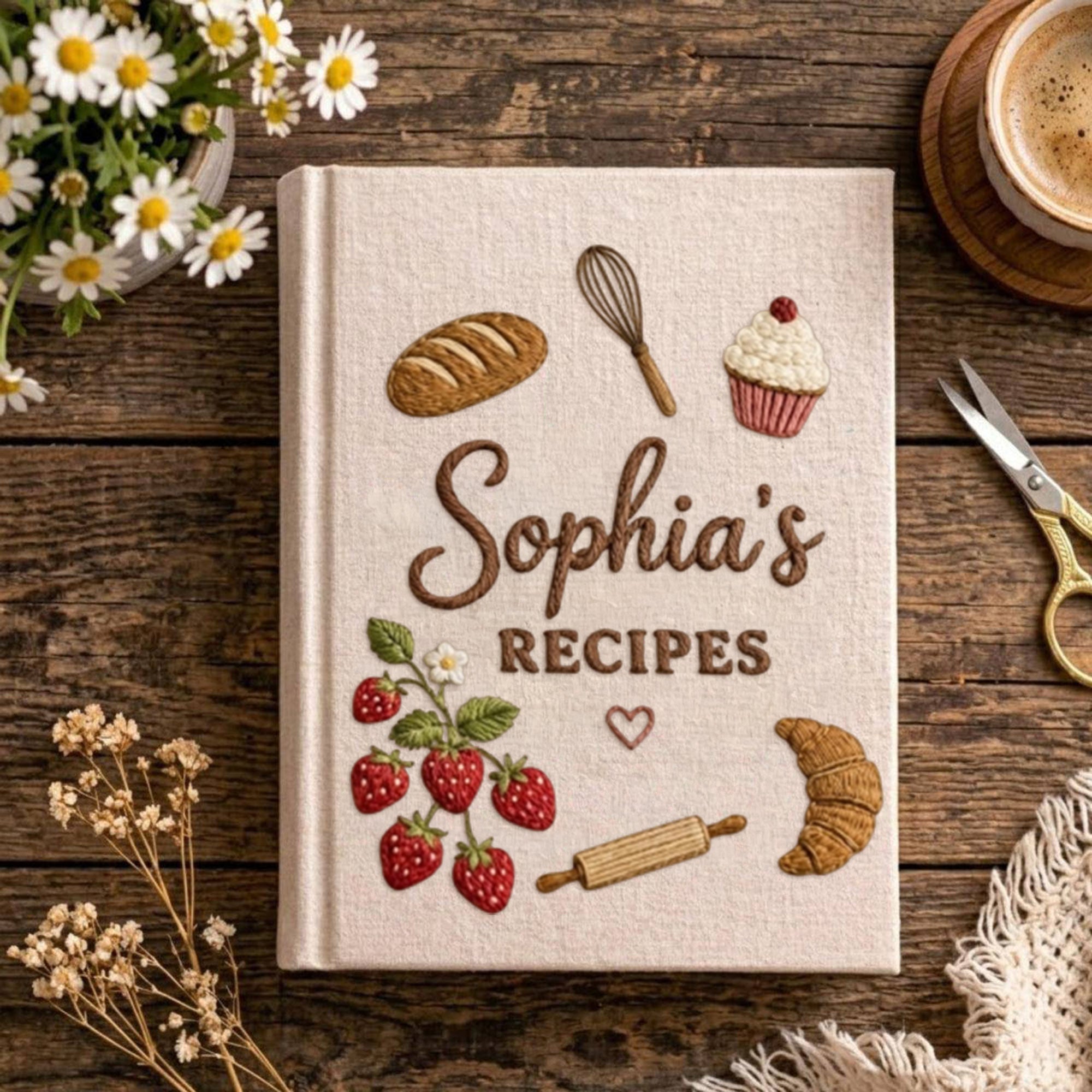 Personalized embroidered recipe book handmade linen cookbook kitchen journal gift 1