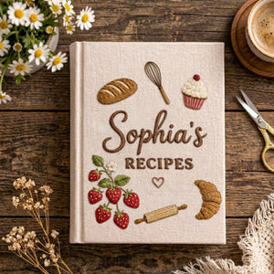 Personalized embroidered recipe book handmade linen cookbook kitchen journal gift 1