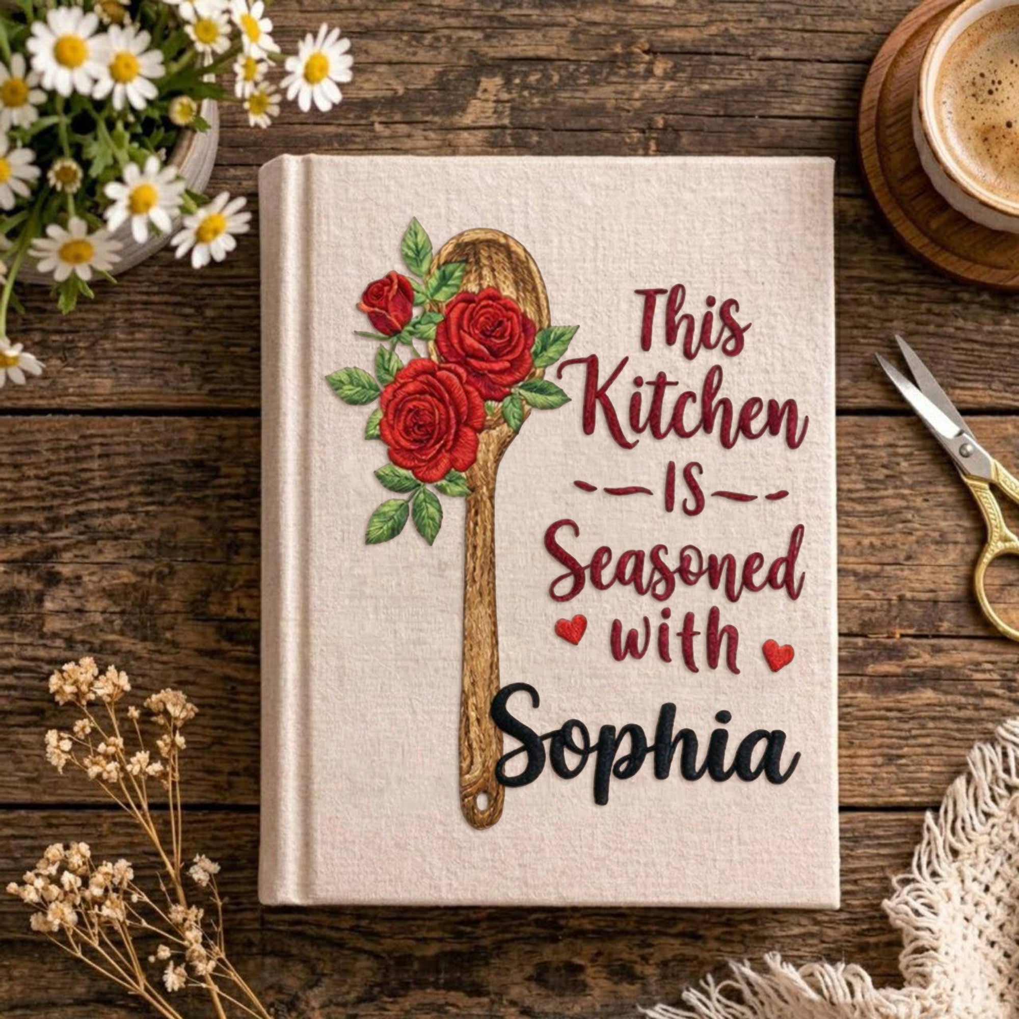 Personalized embroidered recipe book handmade linen cookbook farmhouse kitchen gift 2