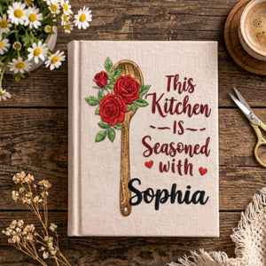 Personalized embroidered recipe book handmade linen cookbook farmhouse kitchen gift 2