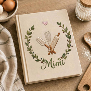 Personalized embroidered baking memory book handmade linen kitchen keepsake 3