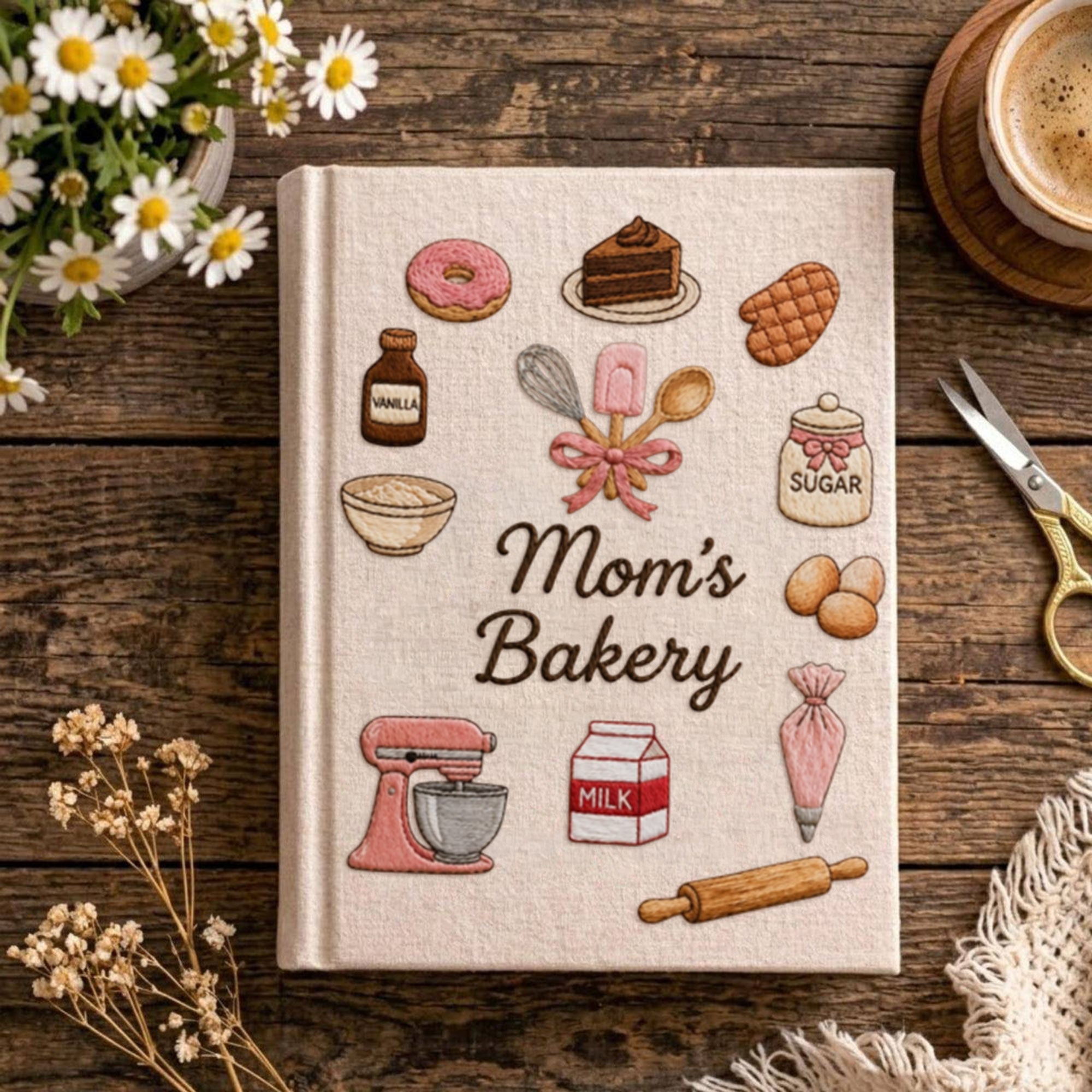 Personalized embroidered bakery recipe book handmade linen cookbook kitchen journal gift 1