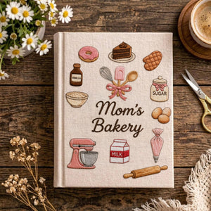 Personalized embroidered bakery recipe book handmade linen cookbook kitchen journal gift 1