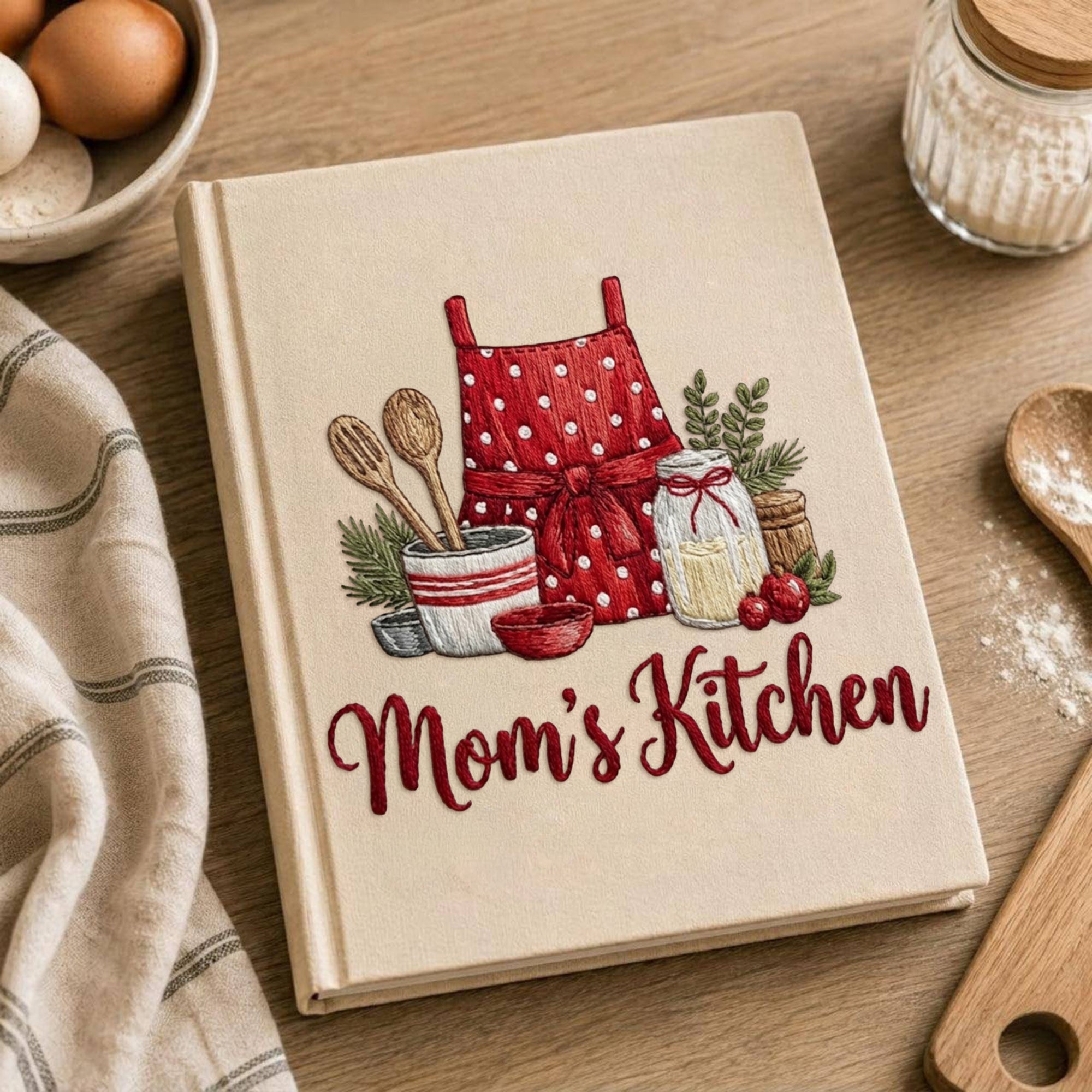 Personalized embroidered recipe book handmade linen cookbook farmhouse kitchen gift 2