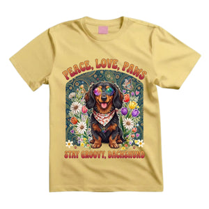 Peace Love Paws Stay Groovy Dachshund T Shirt Hippie Dog Graphic Tee Retro Floral Dachshund Shirt Groovy Dog Mom Shirt Gift For Dog Lovers