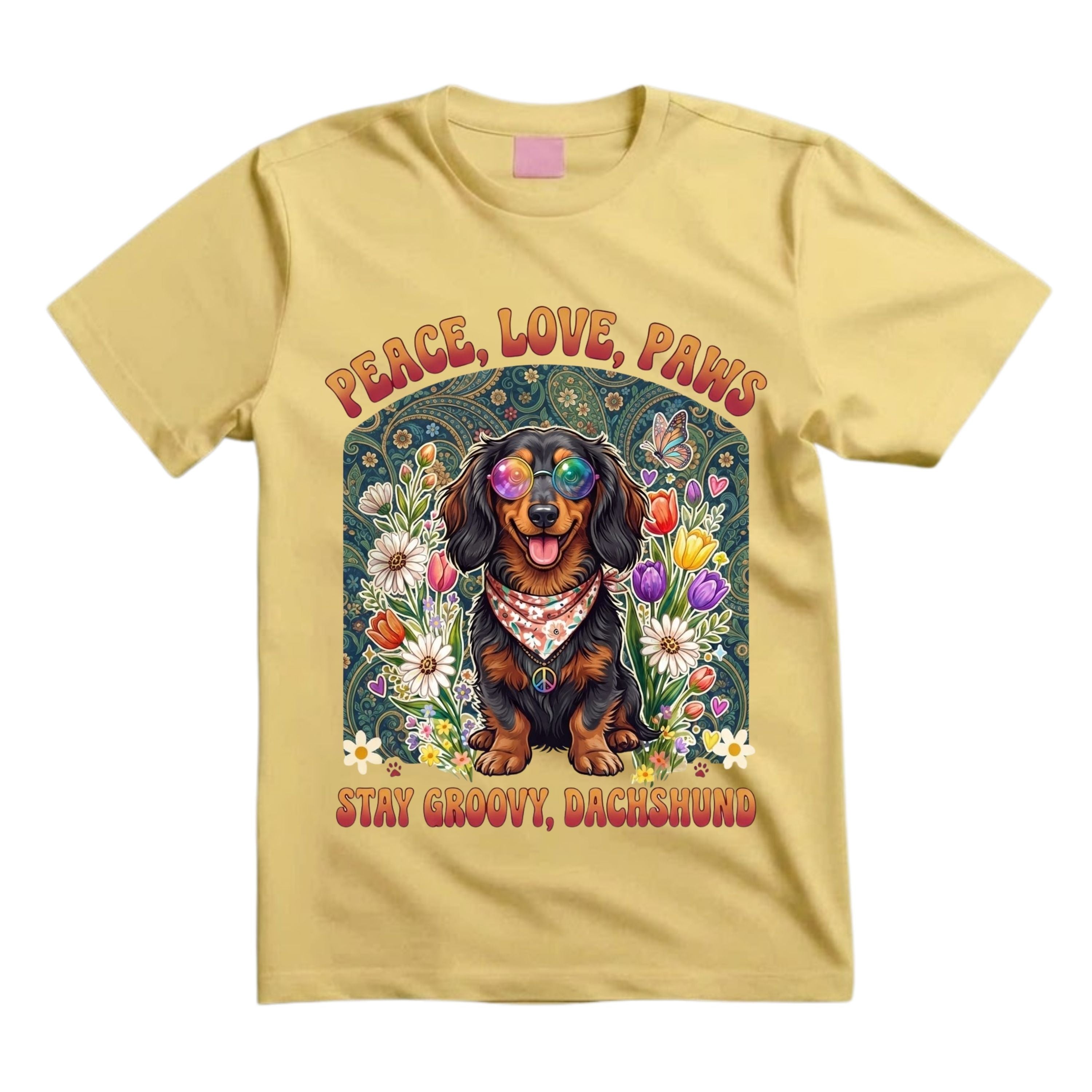 Peace Love Paws Stay Groovy Dachshund T Shirt Hippie Dog Graphic Tee Retro Floral Dachshund Shirt Groovy Dog Mom Shirt Gift For Dog Lovers
