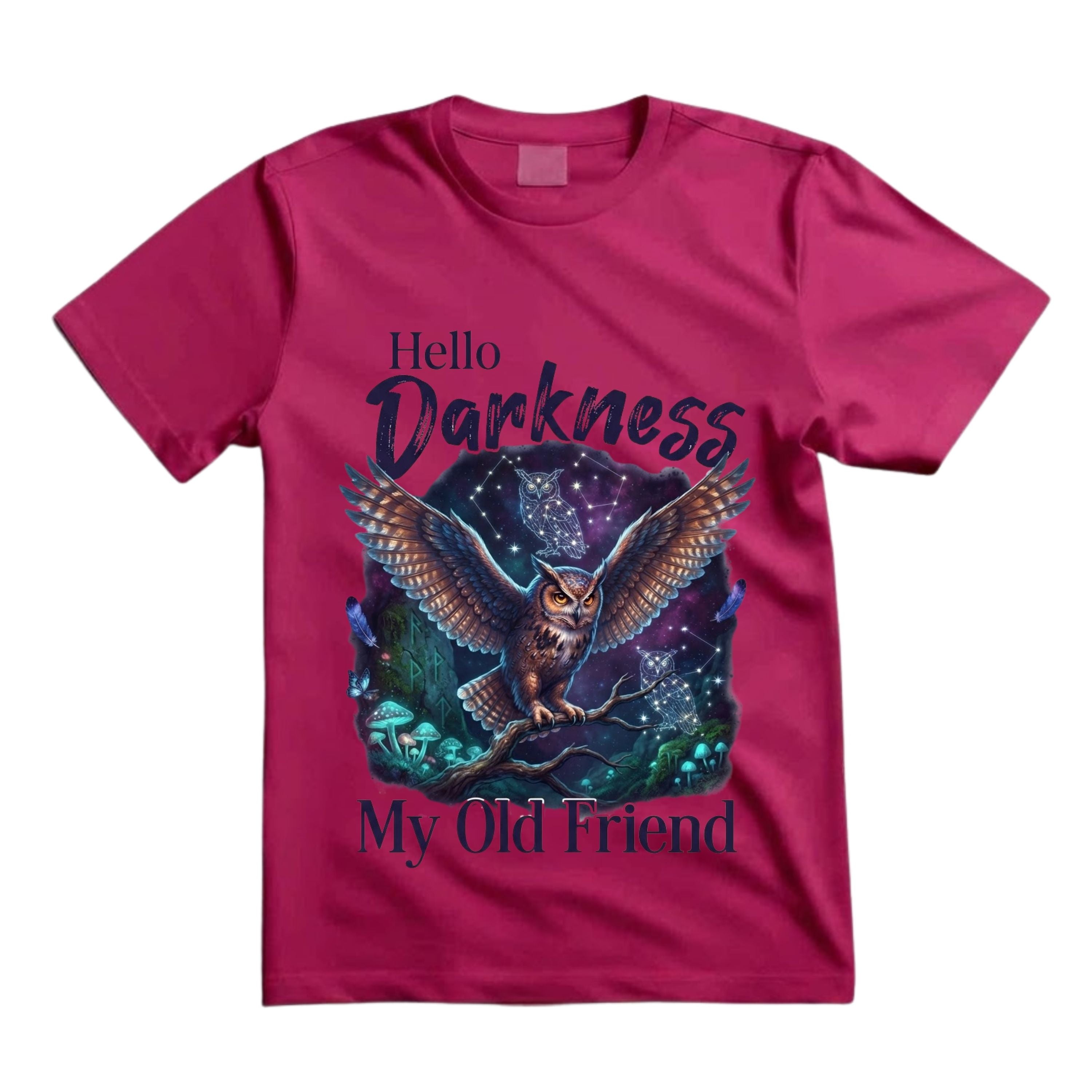 Hello Darkness My Old Friend T Shirt Mystical Owl Graphic Tee Celestial Owl Shirt Witchy Night Shirt Gothic Forest Shirt Gift For Owl Lovers