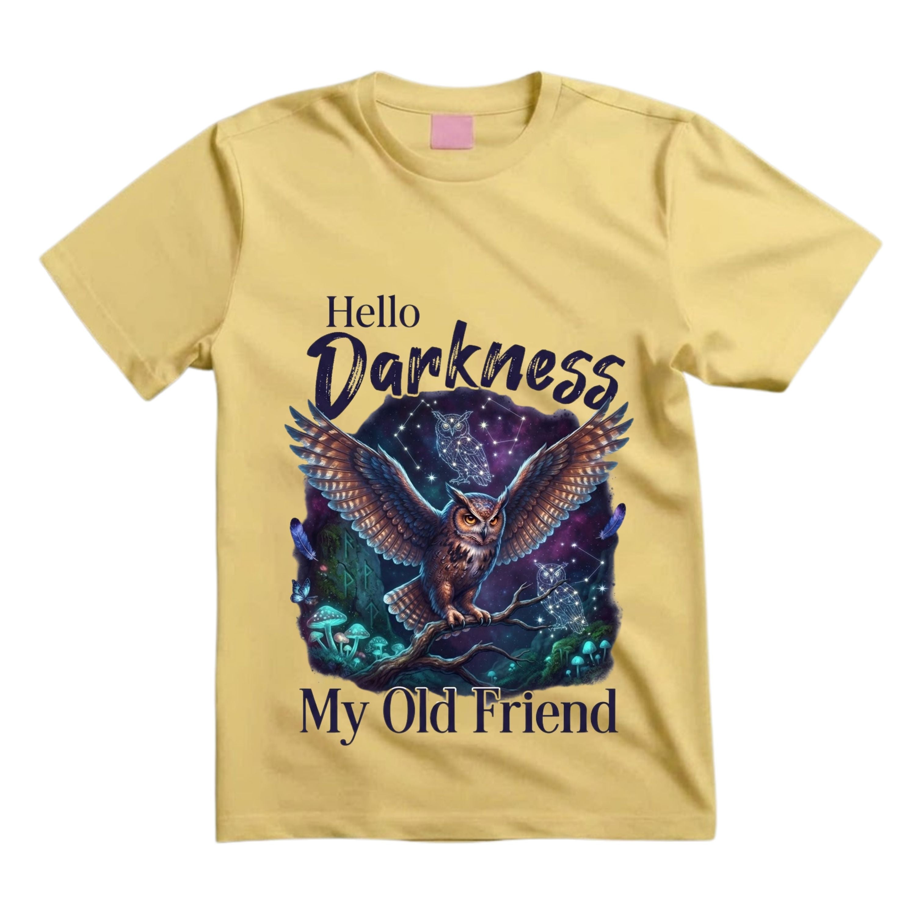 Hello Darkness My Old Friend T Shirt Mystical Owl Graphic Tee Celestial Owl Shirt Witchy Night Shirt Gothic Forest Shirt Gift For Owl Lovers