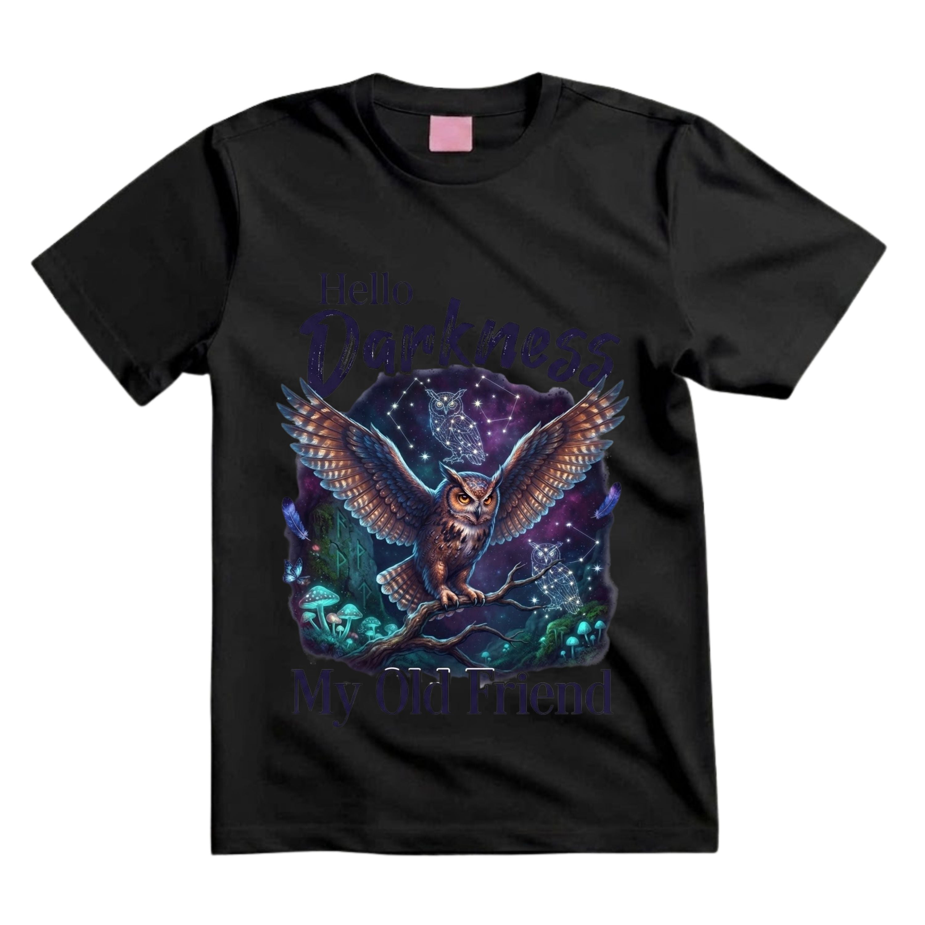 Hello Darkness My Old Friend T Shirt Mystical Owl Graphic Tee Celestial Owl Shirt Witchy Night Shirt Gothic Forest Shirt Gift For Owl Lovers