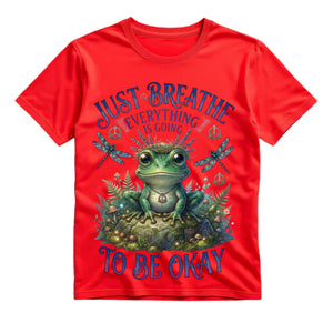 Just Breathe Everything Is Going To Be Okay T Shirt Cute Frog Graphic Tee Hippie Boho Frog Shirt Inspirational Mental Health Shirt Gift For Frog Lovers