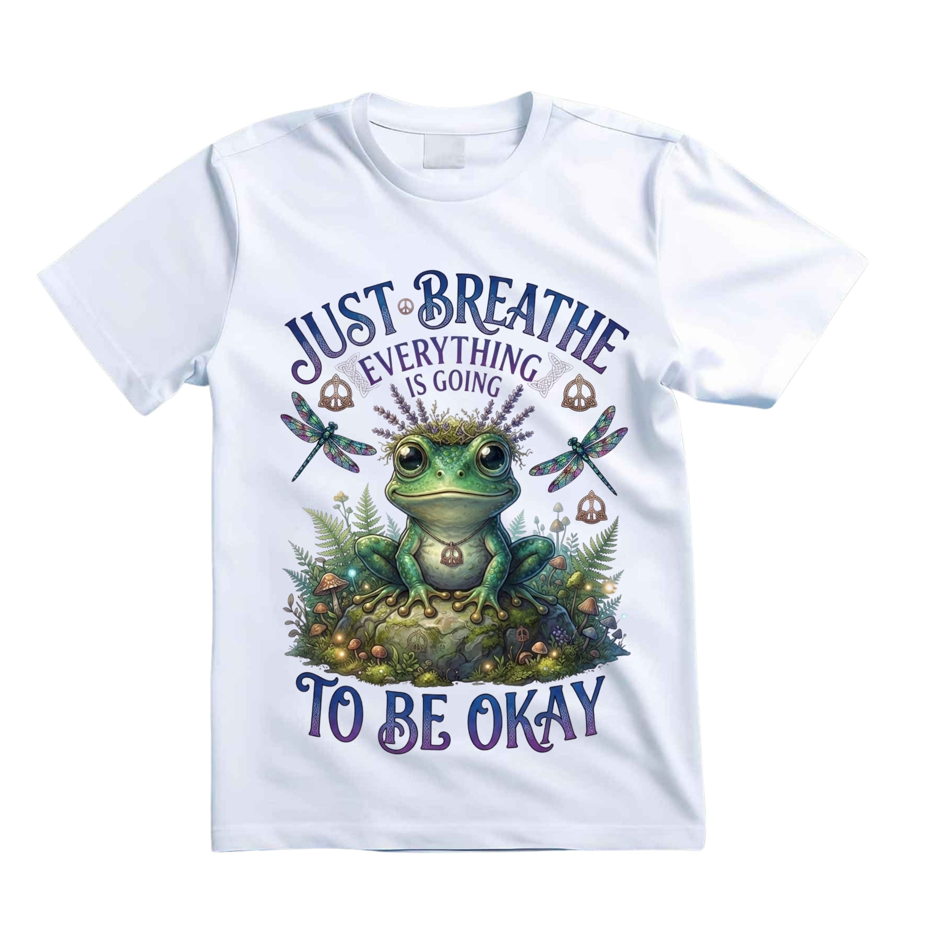 Just Breathe Everything Is Going To Be Okay T Shirt Cute Frog Graphic Tee Hippie Boho Frog Shirt Inspirational Mental Health Shirt Gift For Frog Lovers