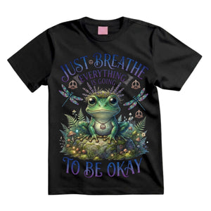 Just Breathe Everything Is Going To Be Okay T Shirt Cute Frog Graphic Tee Hippie Boho Frog Shirt Inspirational Mental Health Shirt Gift For Frog Lovers