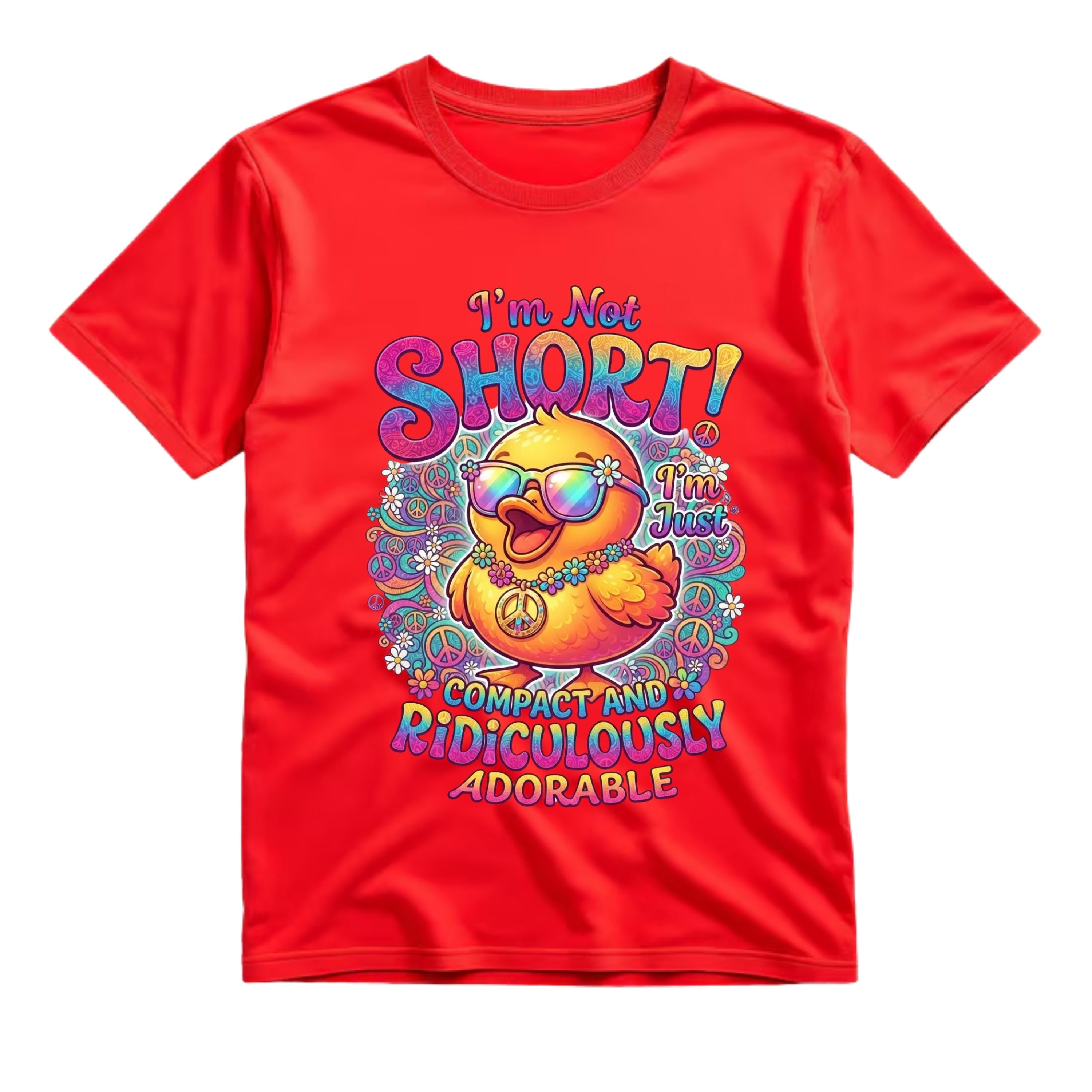 I'm Not Short I'm Just Compact And Ridiculously Adorable T Shirt Cute Hippie Duck Graphic Tee Funny Groovy Duck Shirt Colorful Peace Shirt Gift For Duck Lovers