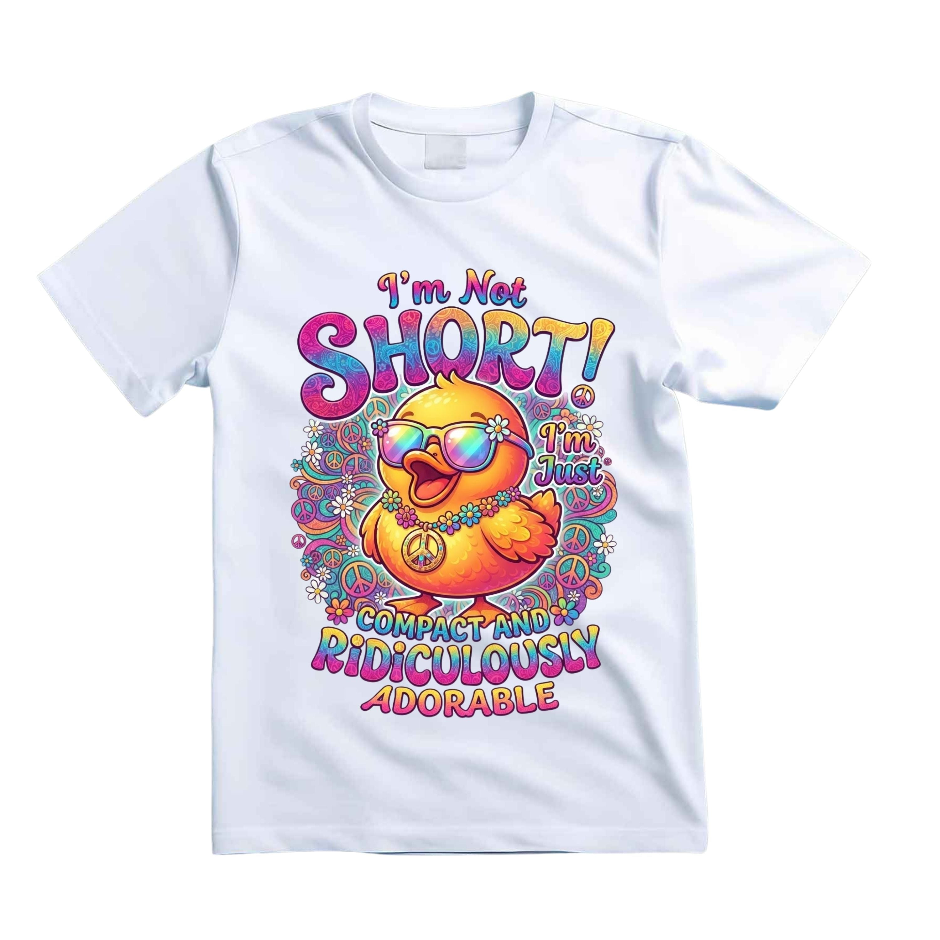 I'm Not Short I'm Just Compact And Ridiculously Adorable T Shirt Cute Hippie Duck Graphic Tee Funny Groovy Duck Shirt Colorful Peace Shirt Gift For Duck Lovers