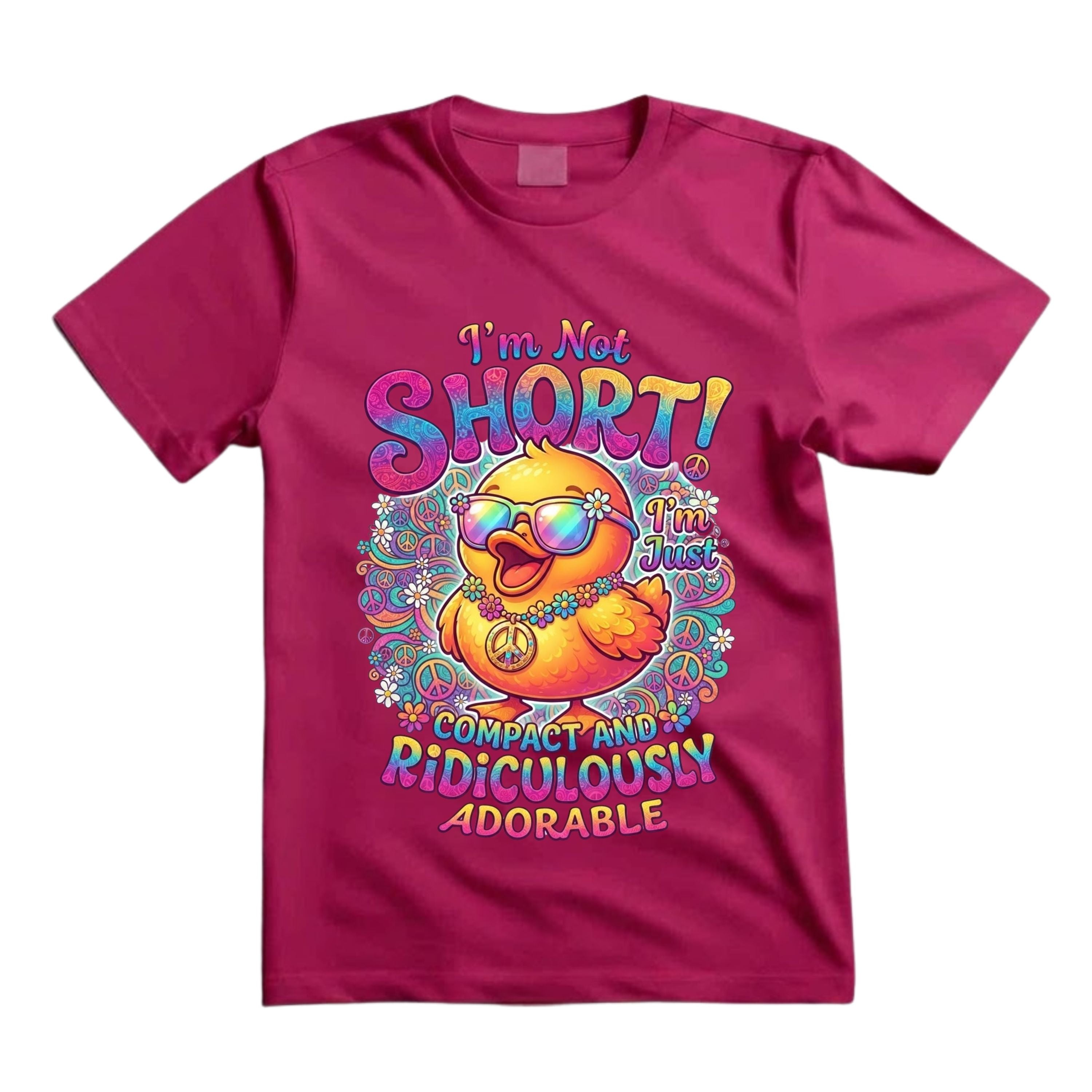 I'm Not Short I'm Just Compact And Ridiculously Adorable T Shirt Cute Hippie Duck Graphic Tee Funny Groovy Duck Shirt Colorful Peace Shirt Gift For Duck Lovers