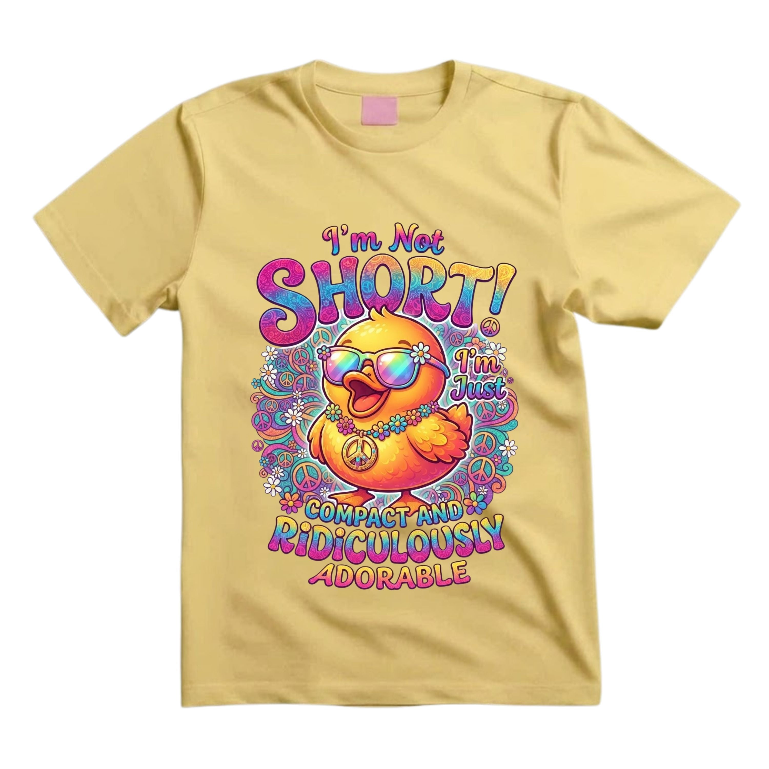 I'm Not Short I'm Just Compact And Ridiculously Adorable T Shirt Cute Hippie Duck Graphic Tee Funny Groovy Duck Shirt Colorful Peace Shirt Gift For Duck Lovers