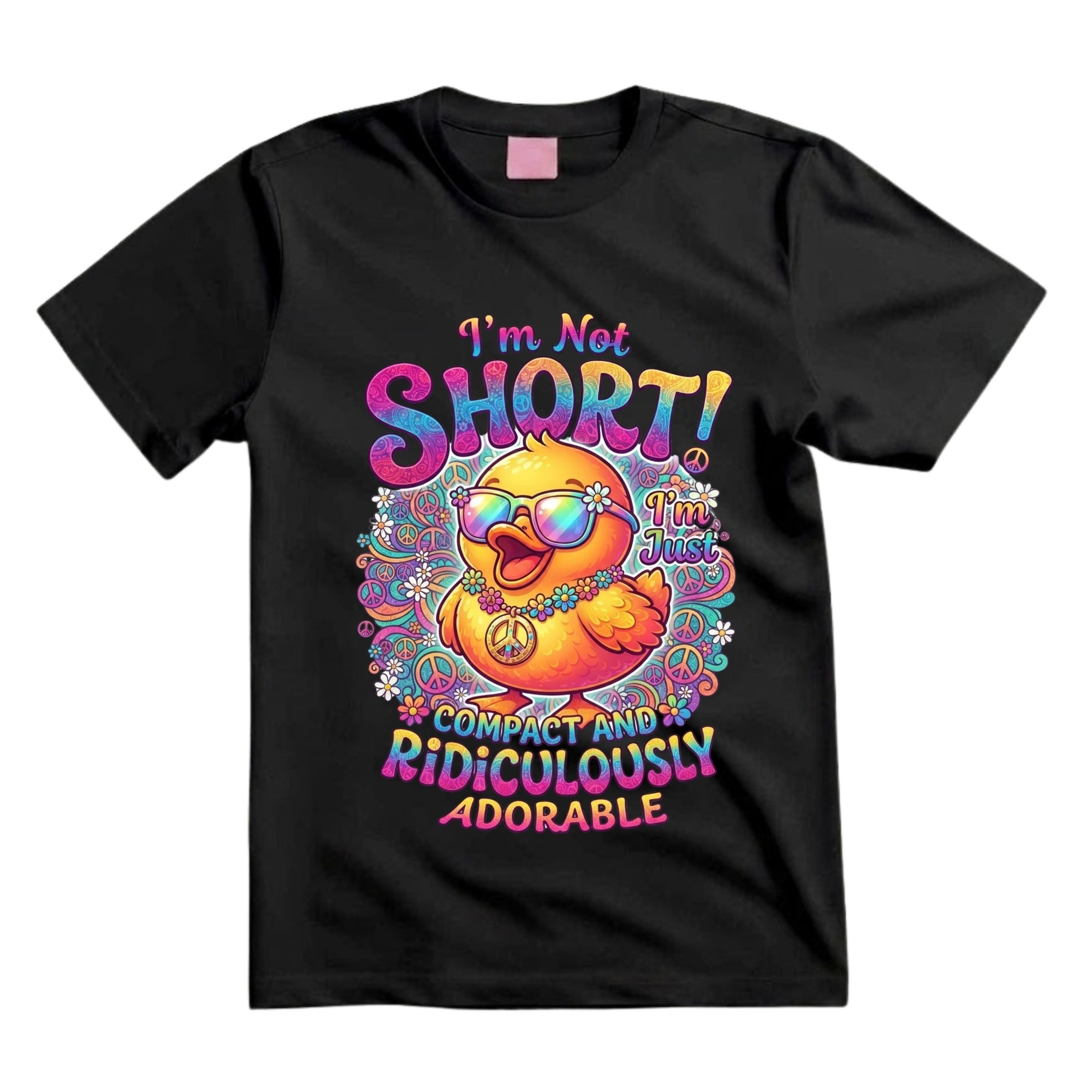 I'm Not Short I'm Just Compact And Ridiculously Adorable T Shirt Cute Hippie Duck Graphic Tee Funny Groovy Duck Shirt Colorful Peace Shirt Gift For Duck Lovers
