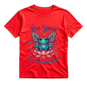 Be You The World Will Adjust T Shirt Hippie Frog Butterfly Graphic Tee Retro Lotus Frog Shirt Groovy Positive Shirt Gift For Frog Lovers
