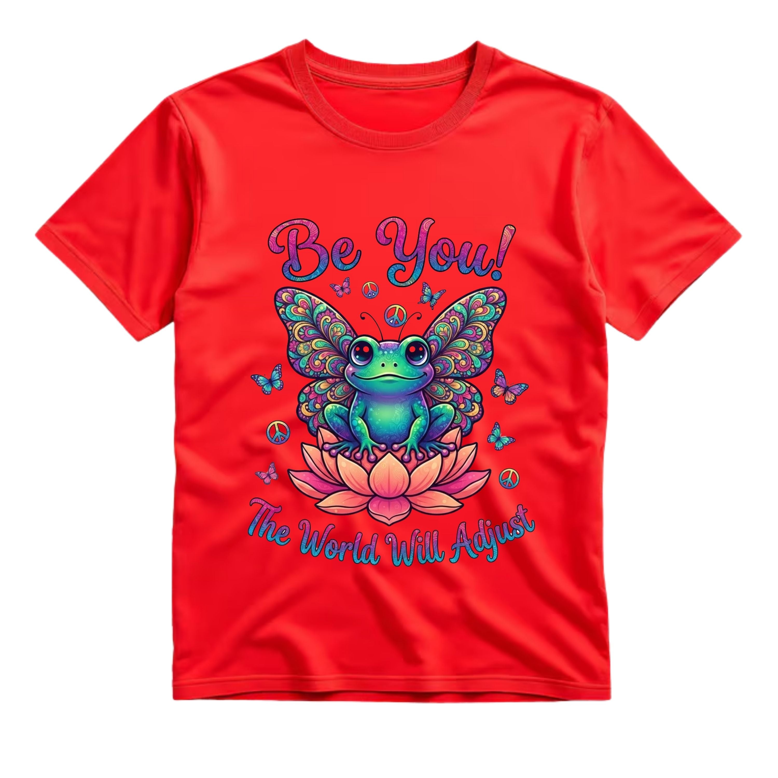 Be You The World Will Adjust T Shirt Hippie Frog Butterfly Graphic Tee Retro Lotus Frog Shirt Groovy Positive Shirt Gift For Frog Lovers