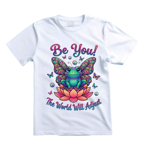Be You The World Will Adjust T Shirt Hippie Frog Butterfly Graphic Tee Retro Lotus Frog Shirt Groovy Positive Shirt Gift For Frog Lovers