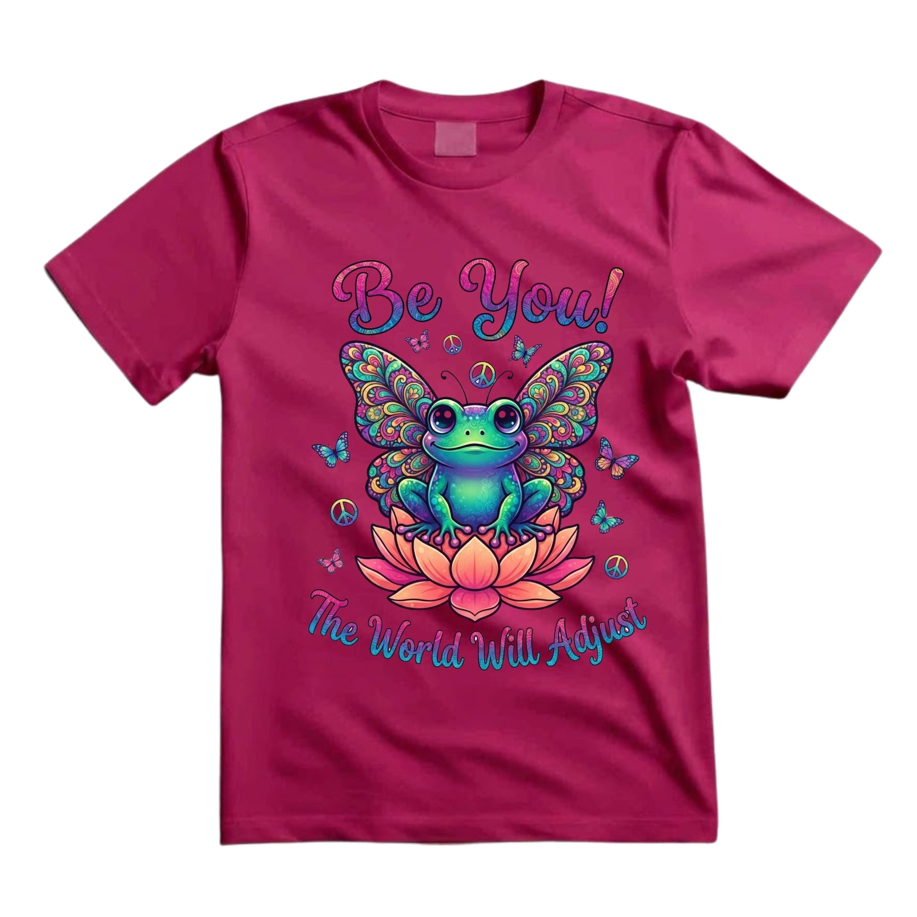 Be You The World Will Adjust T Shirt Hippie Frog Butterfly Graphic Tee Retro Lotus Frog Shirt Groovy Positive Shirt Gift For Frog Lovers